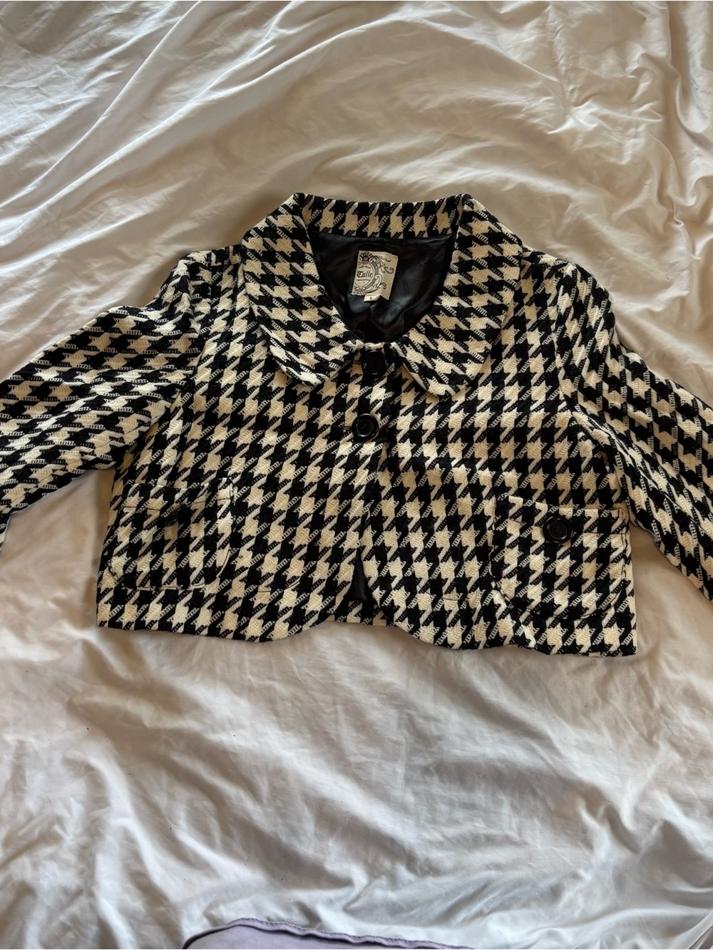 Tulle Black and White Houndstooth Cropped Blazer